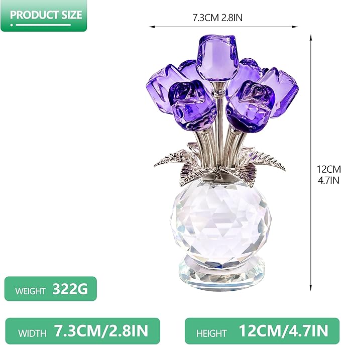 Crystal Purple Rose Figurines Crystal Rose Flowers Gifts for Women Glass Flower Ornament for Christmas