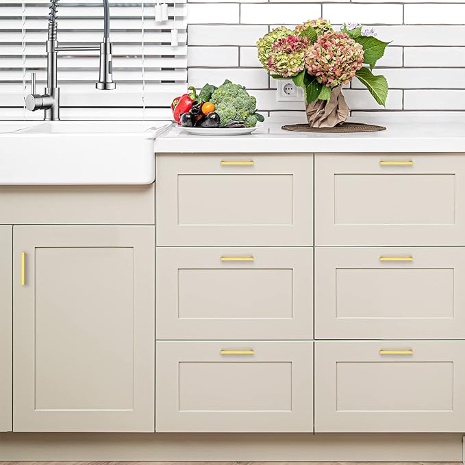 Ravinte 30 Pack Solid 4 Inch Square Cabinet Handles - Brushed Brass Drawer Pulls - Kitchen Hardware and Handles