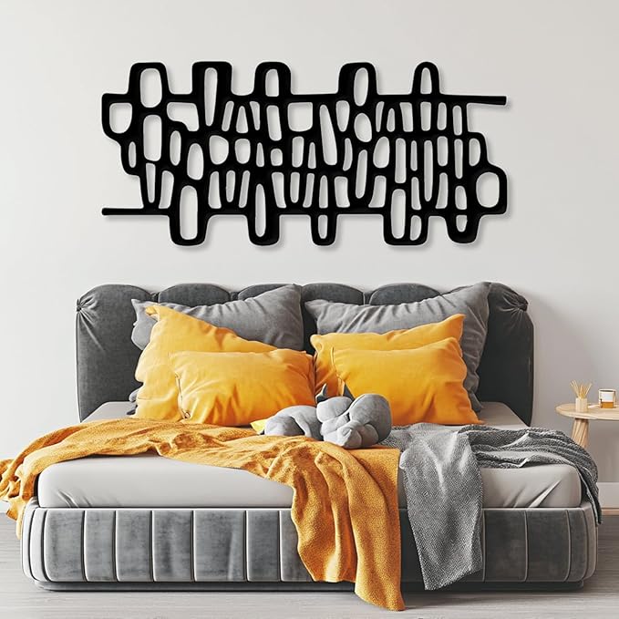 Cadeali Abstract Geometric Metal Wall Art, Modern Circles Metal Decor, Minimalist Line Art, Long Narrow Sign, Luxury Modern Artwork for Living Room, Farmhouse, Office (White, 53"x24" | 135x62cm)