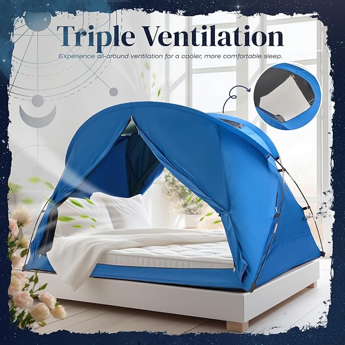 Bed Tent Canopy Queen, Blackout Portable Sleep Tent Easy Setup, Breathable Mesh, Privacy Curtains for Adults, Ideal for Indoor