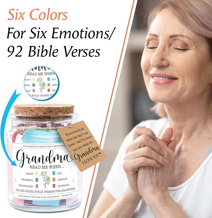 NewEleven Grandma Gifts - Christian Gift, Grandma Birthday Gifts From Granddaughter, Grandson, Kids - Daily Encouragement, Inspirational Present - Bible Verse Jar