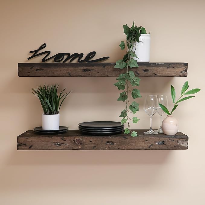 Urbandi Rustic Distressed Floating Shelves, Set of 2, Handmade Out of Pine Wood, 3 Inch Thick, Made in USA (Jacobean, 48Lx3Hx8D)