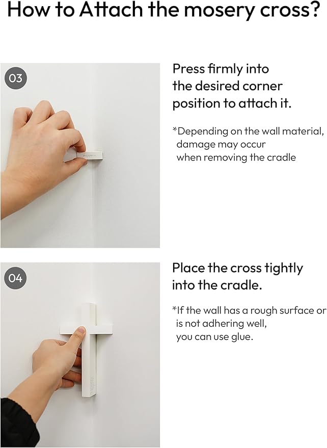 mosery Wall Cross a corner-attached cross white 5.9 inches high 4ea 1pack a daily reminder of Jesus magnetically attached without nails the most beautiful gift cross a holy object for home