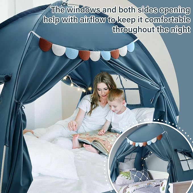 Razee Twin Bed Tent for Kids, Twin Size Bed Canopy Indoor Bed Canopy Privacy Tent on Bed Sleep Inside Drafty Room for Boys, Blue Jean Color