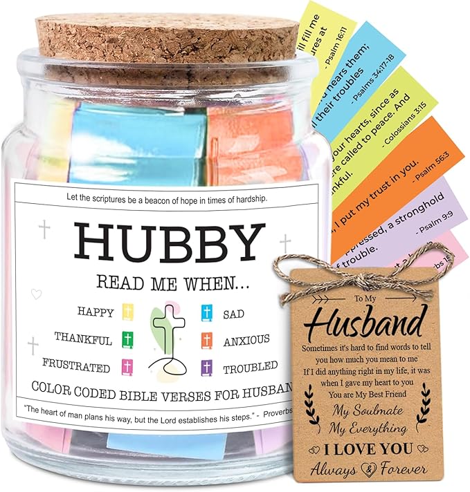 NewEleven Valentines Day Gifts For Husband - Husband Gifts, Christian Gift For Him, Husbands - Inspirational, Valentines Day Gift For Hubby From Wife, Her - Bible Verse Jar