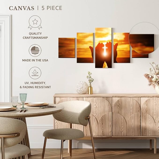 Elephant Stock Religion Wall Art Multi Piece Canvas - 5 Panel Christian Pictures Decor - Digital Design Canvas Print - Christian Wall Decor - 68" X 30"