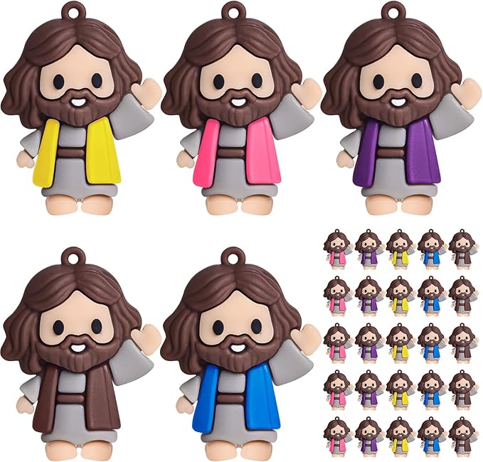 25 Pcs Little Jesus Figures - Mini Jesus Figures Toy to Hide and Seek Tiny Christ Savior Doll Religious Party Favors for Easter Church Sunday School Baptism Gift(Lively Colors)