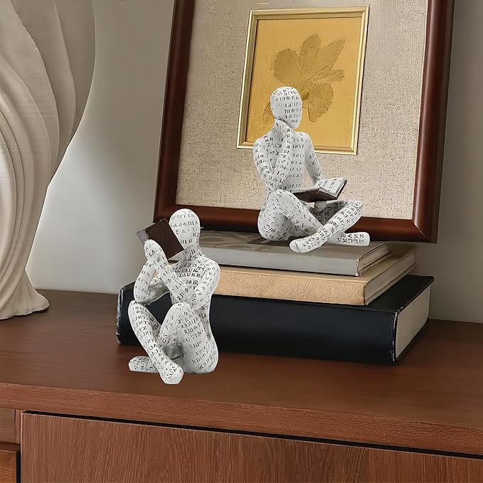 Bookshelf Decor Pulp Reading Thinker Sculpture, Abstract Art Statue Ornaments, Set of 2 Modern Aesthetic Figurine Home Decor Accents for Office Living Room Bedroom Shelf Coffee Table Desk