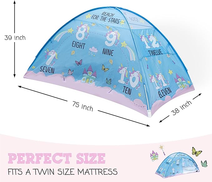 Pink Unicorn Twin Bed Tent for Kids Indoor Fort - Magical Dream Tents for Boys Pop Up Toddler Bed Canopy for Girls Bunk Bed Tent for Top Bunk - Sensory Sleep Pod for Kids Educational