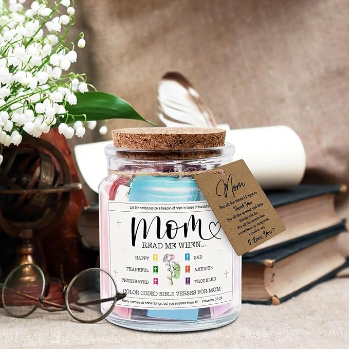 NewEleven Valentines Day Gifts For Mom, Mom Gifts From Daughters Son on Mother Birthday, Bible Jar, Christian Gift for Wife, Thank You Gift Decorative Inspirational Scripture Jar with 92 Bible Verses