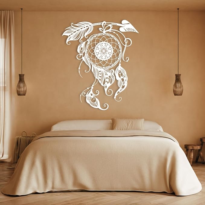 Metal Wall Art Dream Catcher Decor, Dream Catcher Wall Decor Large, Boho Wall Decor, Boho Dream Catcher, Dream Catcher Design, Metal Wall Decor, Interior Decor (Silver, 35.5"x31"/90x78cm)