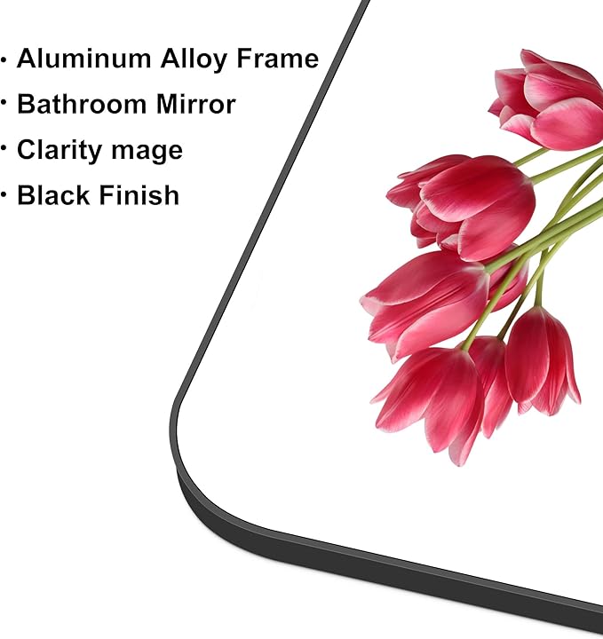 60" x 36"Bathroom Mirror, Matte Black Wall Mirror with Metal Frame, Decorative Rectangular Vanity Mirror for Bedroom Bathroom Living Room Entryway (Horizontal/Vertical)