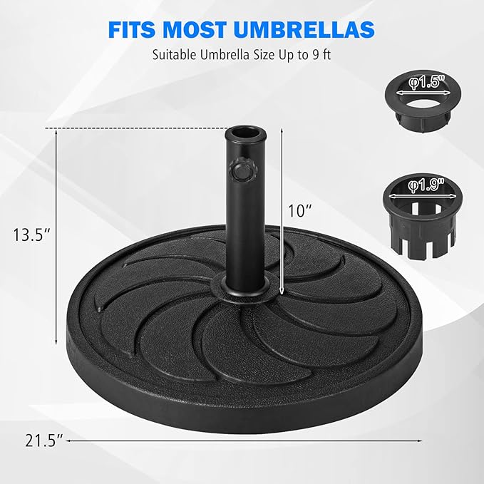 Giantex 40 lbs Patio Umbrella Base, 21.5" Round Market Umbrella Stand for 1.5''-1.9'' Umbrella Poles, Heavy Duty Resin Base with Metal Support Holder for Deck Garden Poolside (40 lbs)
