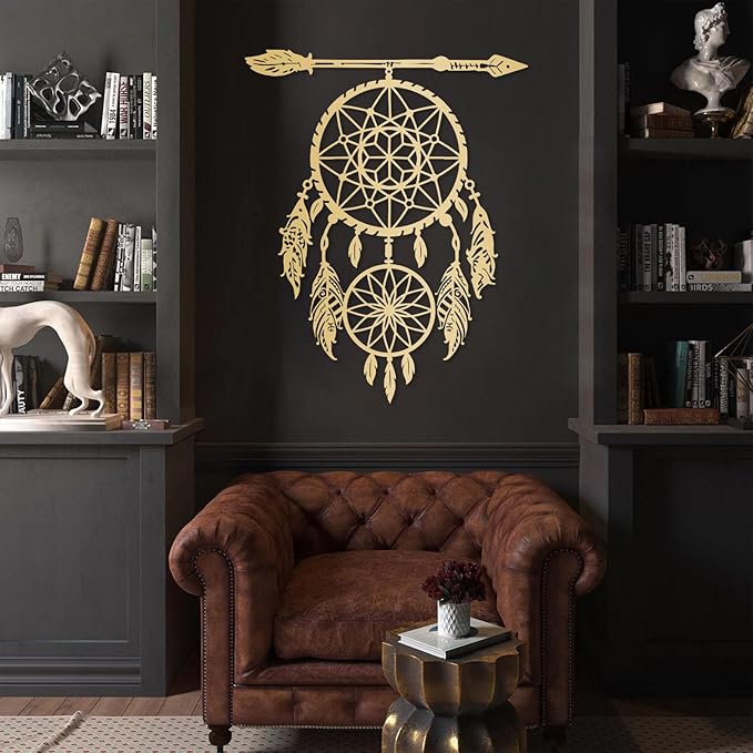 YDONVTI Dream Catcher Metal Wall Decor, Large Dream Catcher Wall Art, Metal Boho Wall Art, Feather Arrow Decoration, Native American Decor, for Bedroom(White, 19" L x 15" W/47x38cm)
