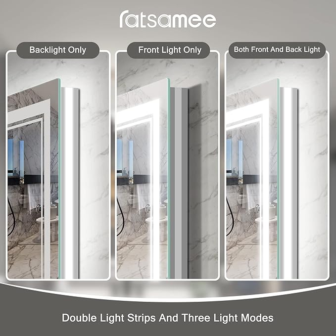 24x32 Inch Led Mirror for Bathroom with Front Light and Backlit, Bathroom Mirror with Led Lights, Vanity Mirror with Lights for Wall, Anti-Fog, Dimmable, Memory Function, Tempered Glass