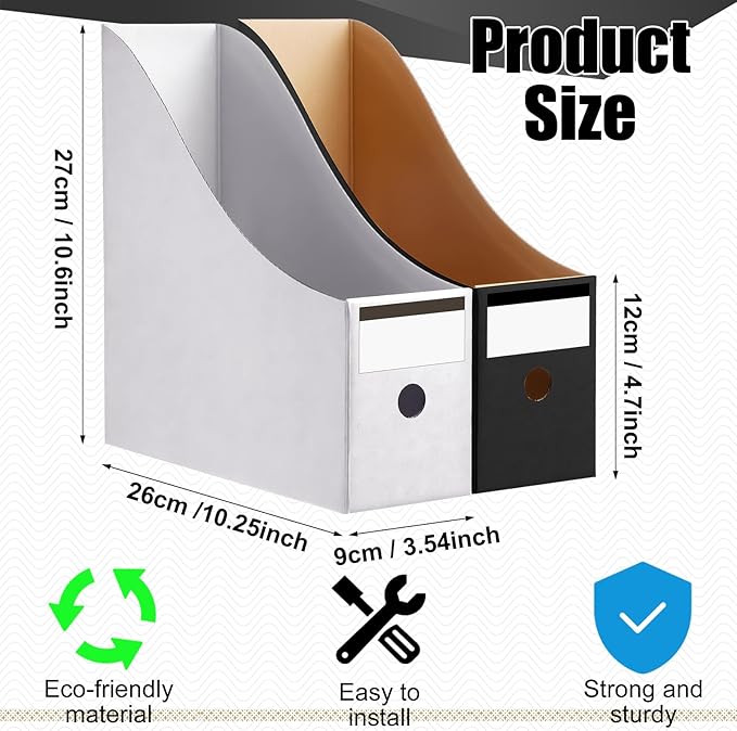 Thenshop 24 Pcs Cardboard Magazine File Holders Magazine Book Bin Box with Label Sticker Paper Organizer Storage Folder for Desk Shelves School Classroom Office Supplies (Classic,Black and White)