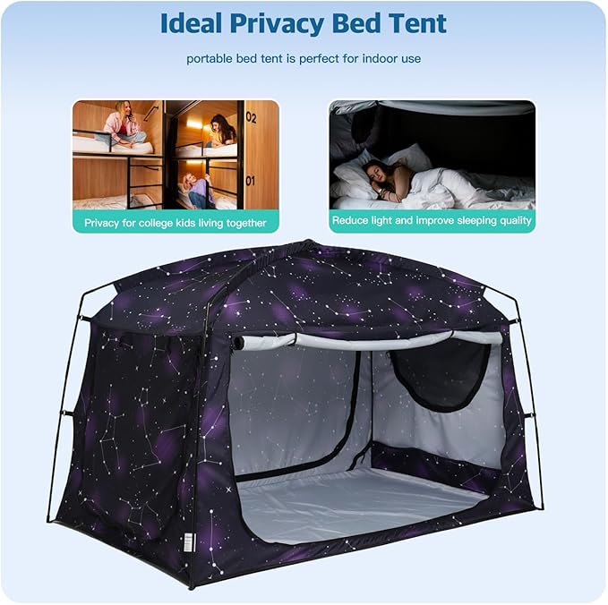 Bed Tent,Portable Privacy Sleeping Bed Canopy,Blackout 90% Drapes for Kids and Adult,Indoor Space Tent with Breathable Large Mesh Windows