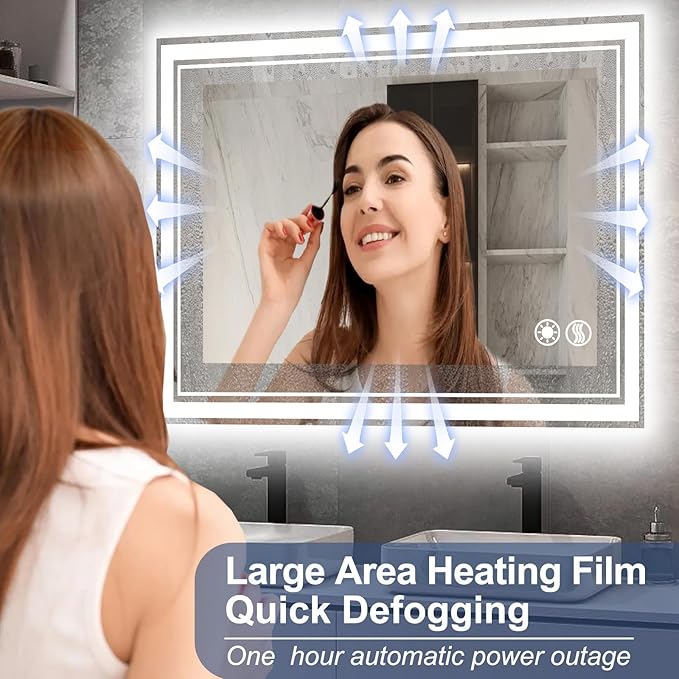 32“ x 32” LED Mirror for Bathroom Bathroom Mirror with Lights Front and Backlit LED Bathroom Mirror Anti-Fog Dimmable 3 Colors Smart Mirror Memory Function Wall Mounted