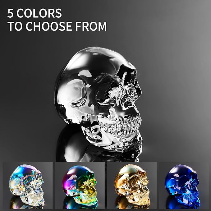 Crystal Halloween Skull Skeleton Decor, Gold Glass Skull Gifts for Men Home Decorations with Gift Box, Art Glass Day of The Dead Skull Halloween Paperweights Collectibles (Gold)