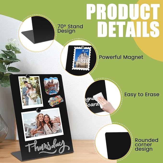 Magnetic Display Board - Desktop Metal Memo Board for Notes & Photos, 11x9.8 Inch Small Black Magnetic Bulletin Board, Includes Clips for Office, Room Decor (9.8 * 13.7inch, Count, 2)