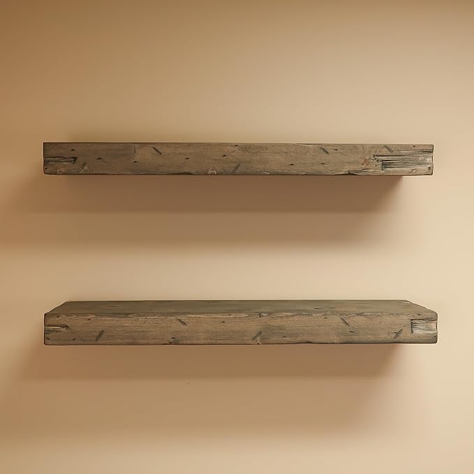 Urbandi Rustic Distressed Floating Shelves, Set of 2, Handmade Out of Pine Wood, 3 Inch Thick, Made in USA (Aged Barrel, 36Lx3Hx6D)