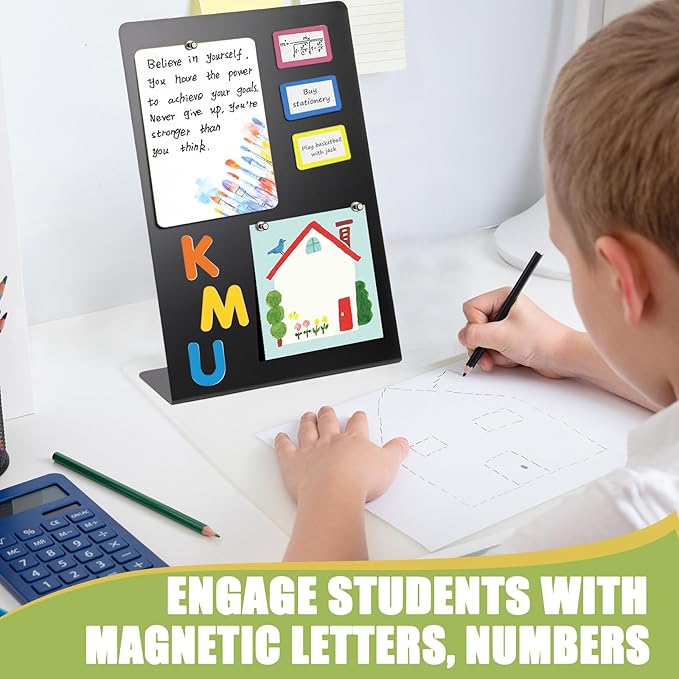 Magnetic Display Board - Desktop Metal Memo Board for Notes & Photos, 11x9.8 Inch Small Black Magnetic Bulletin Board, Includes Clips for Office, Room Decor (11 * 12.6inch, Count, 4)
