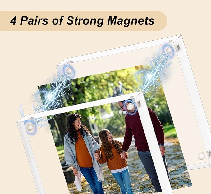 Acrylic Picture Frame 7x7, Clear Double Sided Frameless Photo Frame with Magnetic, Free Standing Desktop Acrylic Frame Display, Lucite Frame with Gift Box Package - 1 Pack