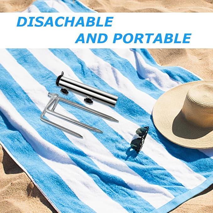 Beach Umbrella Sand Anchor with 4 Legs, Removable & Adjustable Heavy Duty Metal Sun Holder, Outdoor Umbrella Stand Steel Anchor for Beach Grass Sand