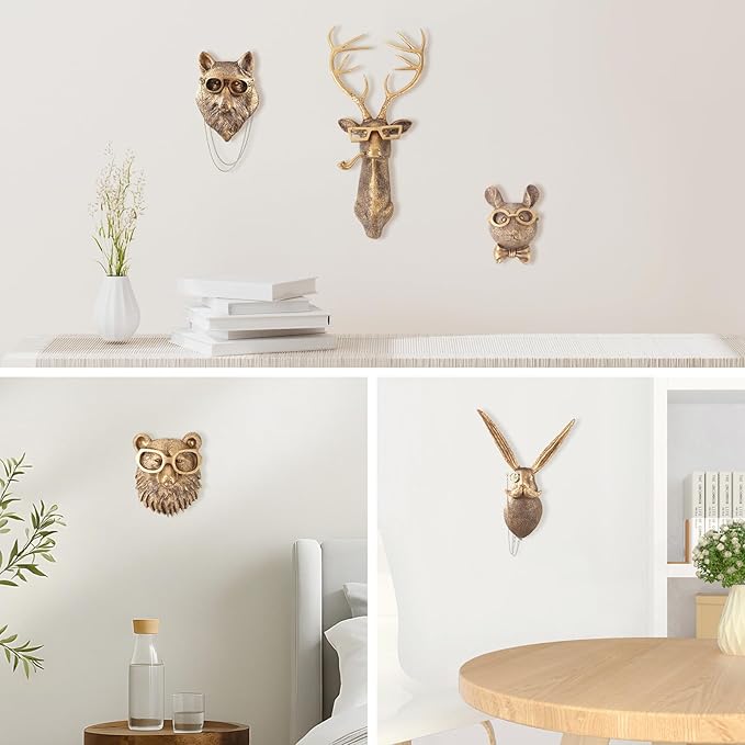 UITWMKTG Gold Animal Head Wall Decor Wall Sculpture Home Decor Statue for Living Room Office Bedroom Modern Decor for Men Women Bear