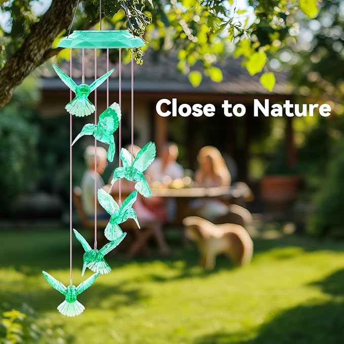 Wind Chimes,Hummingbird Solar Wind Chimes for Outside, Memorial Wind Bell for Garden/Patio Mobile Decorative Thanksgiving Gifts for Mom, Wife, Grandma Neighbors(Green 28")
