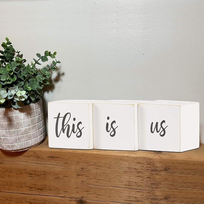 This is Us Sign & Our Life Story Home Letter Blocks - Farmhouse Table Rustic Home Decor, TV Stand Dining Room Modern Decorations for Shelf Mantle