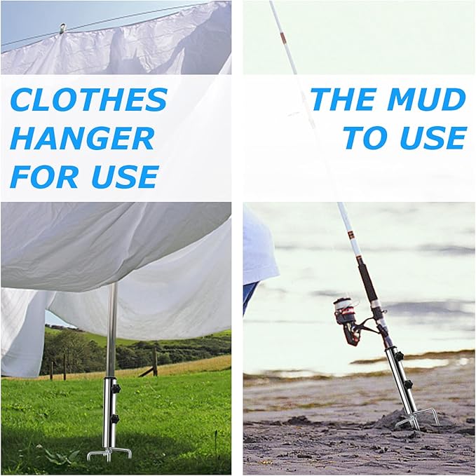Beach Umbrella Sand Anchor with 4 Legs, Removable & Adjustable Heavy Duty Metal Sun Holder, Outdoor Umbrella Stand Steel Anchor for Beach Grass Sand