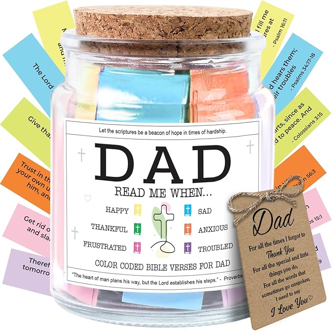 NewEleven Dad Gift, Gifts For Dad From Daughter, Son - New Dad Birthday Gift, Bible Verse Jar For Father - Decorative Glass Inspirational Scripture Jar with 92 Bible Verses