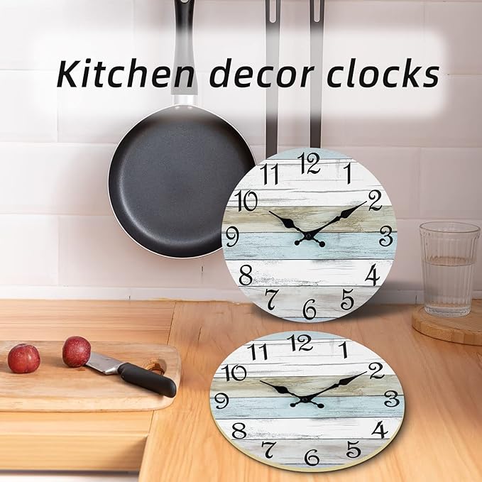 CHYLIN Wall Clock - 18 Inch Silent Non Ticking Wall Clocks Battery Operated, Wooden Rustic Farmhouse Larger Clock Decorative for Living Room, Kitchen (Blue)
