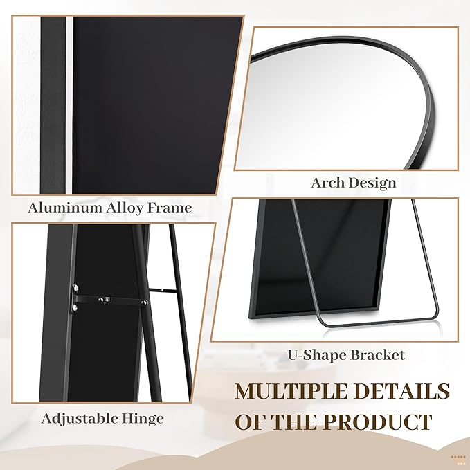 Suidia Arched Full Length Mirror, 72"x44" Floor Mirror Freestanding, Floor Standing Full Body Mirror with Stand for Bedroom, Hanging Leaning Mounted for Living Room Cloakroom, Black