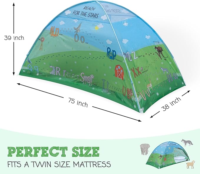 Animal Twin Bed Tent for Kids Indoor Fort - Magical Dream Tents for Boys Pop Up Toddler Bed Canopy for Girls Bunk Bed Tent for Top Bunk - Sensory Sleep Pod for Kids Educational