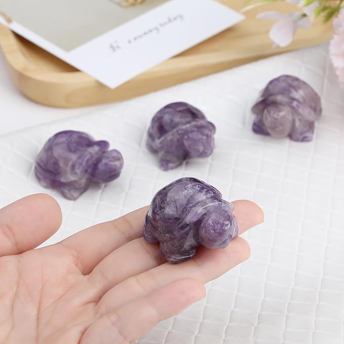 QINJIEJIE Amethyst Crystal Travel Turtle Figurines Healing Crystals Best Travel Gifts for Women Men Travelers Sea Turtle Lovers Office Desk Decor Good Luck Gifts for Traveling Abroad