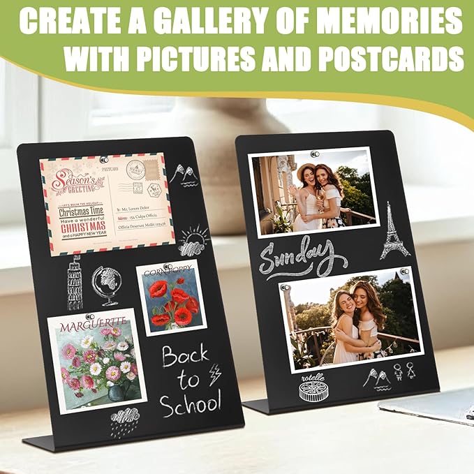 Magnetic Display Board - Desktop Metal Memo Board for Notes & Photos, 11x9.8 Inch Small Black Magnetic Bulletin Board, Includes Clips for Office, Room Decor (11 * 12.6inch, Count, 4)