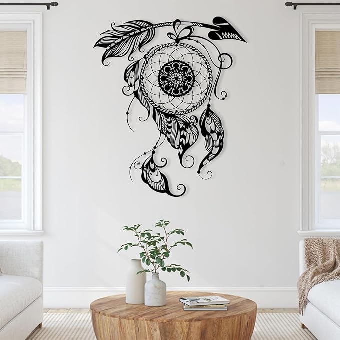 Metal Wall Art Dream Catcher Decor, Dream Catcher Wall Decor Large, Boho Wall Decor, Boho Dream Catcher, Dream Catcher Design, Metal Wall Decor, Interior Decor (Silver, 30"x26"/76x66cm)