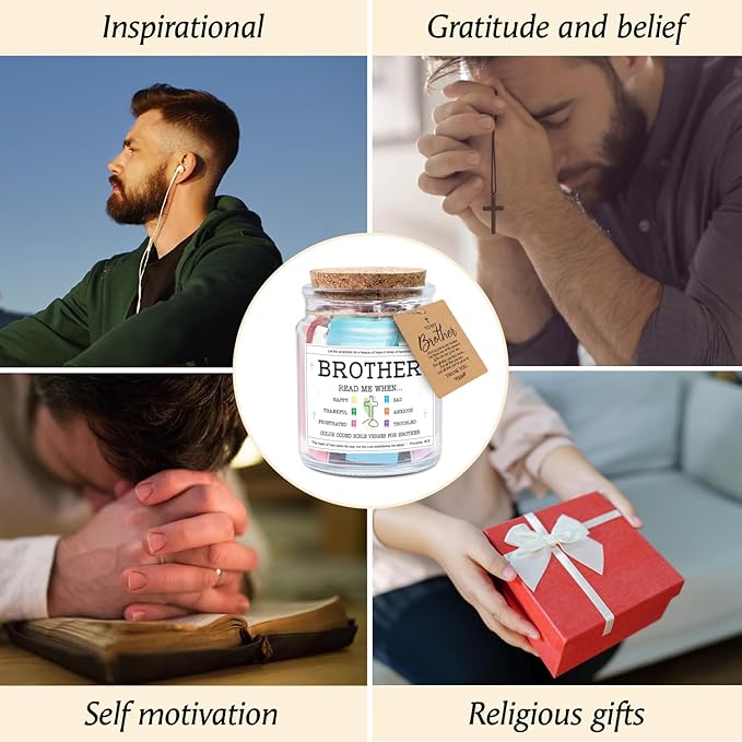 NewEleven Gifts For Brother - Brother Birthday Gifts, Christian Gift For Little, Adult Bro, Sibling - Meaningful Gift For Brothers From Sister, Family - Bible Verse Jar