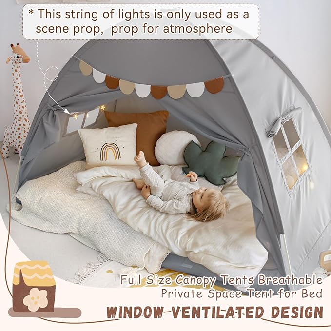 Sherilyn Bed Tent Bed Canopy Bunk Twin Size for Kids, Kids Tent Floor Indoor Privacy Sleeping Tents Dream Tents Indoor Drafty Room, Twin Bed Tents Blackout Space on Bed Tents Canopy Tents