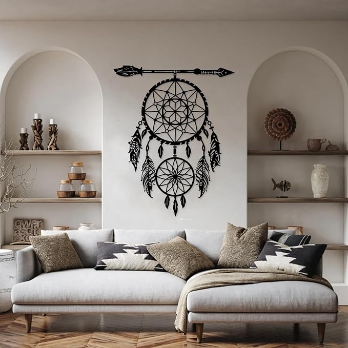 YDONVTI Dream Catcher Metal Wall Decor, Large Dream Catcher Wall Art, Metal Boho Wall Art, Feather Arrow Decoration, Native American Decor, for Bedroom(White, 41" L x 33" W/105x84cm)