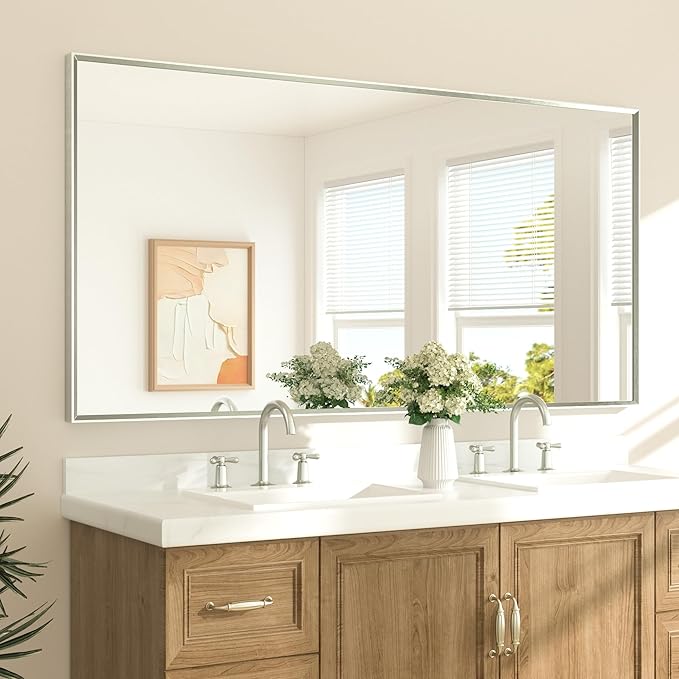 TETOTE Brushed Nickel Vanity Mirror for Bathroom 72" x 36" Beveled Frame Rectangle Bathroom Mirror for Over Sink Brushed Nickel, Tempered Glass, Stronger Frame, Modern Farmhouse Bedroom, Entryway