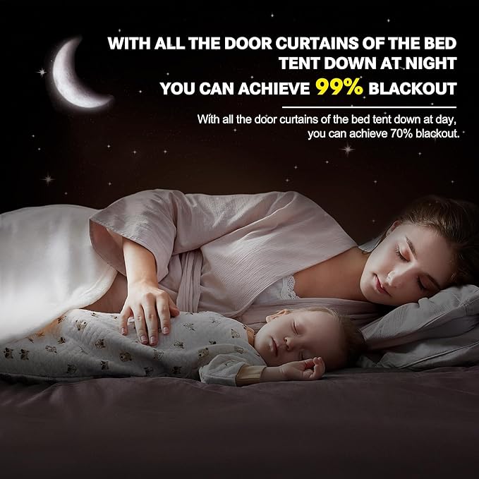 Bed Canopy Portable Blackout Bed Tent Privacy Tent for Adult Indoor Sleeping with 3 Doors, Storage Bag