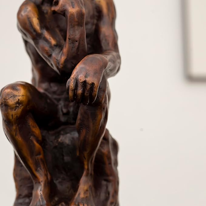 【9.5" Pure Bronze Statue】 The Thinker Bronze Statue Rodin Sculpture Ornament for Home Office Decor Famous Art Craft Collection