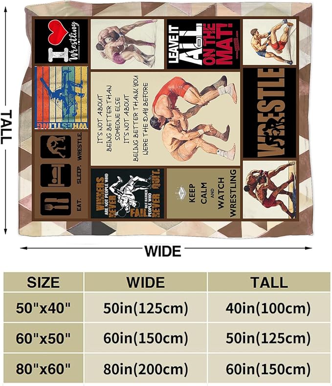 Wrestling Blanket for Boys Girls Women Men Wrestle Gifts Sports Throw Blanket Plush Cozy Flannel Fleece Fuzzy Blankets 80"X60"