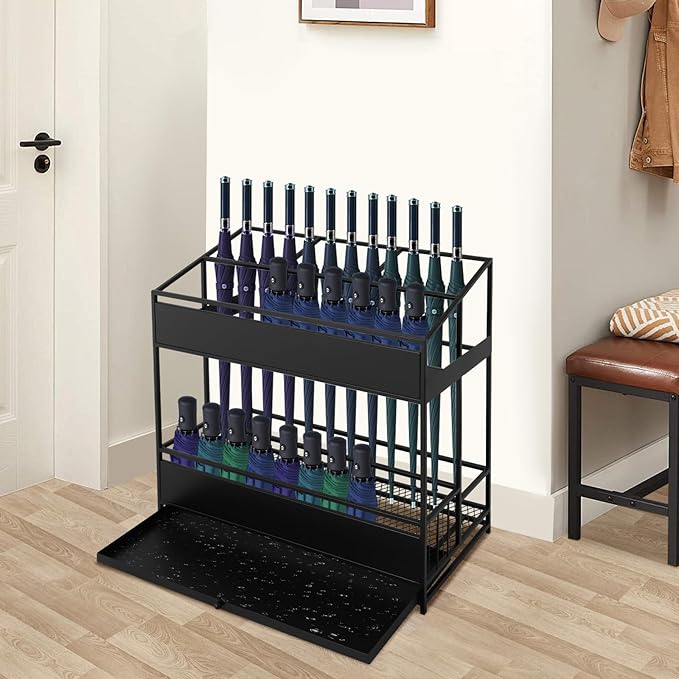 Umbrella Stands, Freestanding Umbrella Holder with Removable Water Tray (Black)