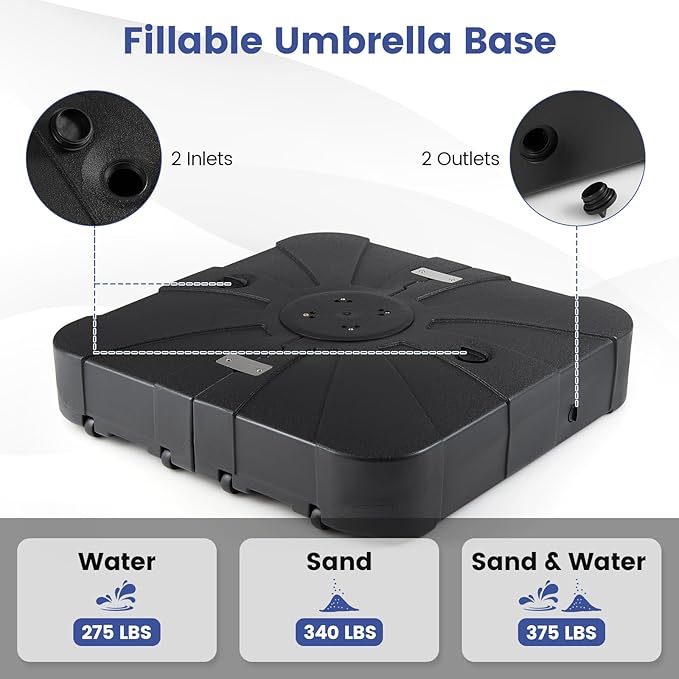 Giantex 375 lbs Cantilever Umbrella Base, Sand & Water Fillable HDPE Patio Offset Umbrella Stand with 4 Rollers, Built-in Cross Base, for 8–12 ft Umbrellas