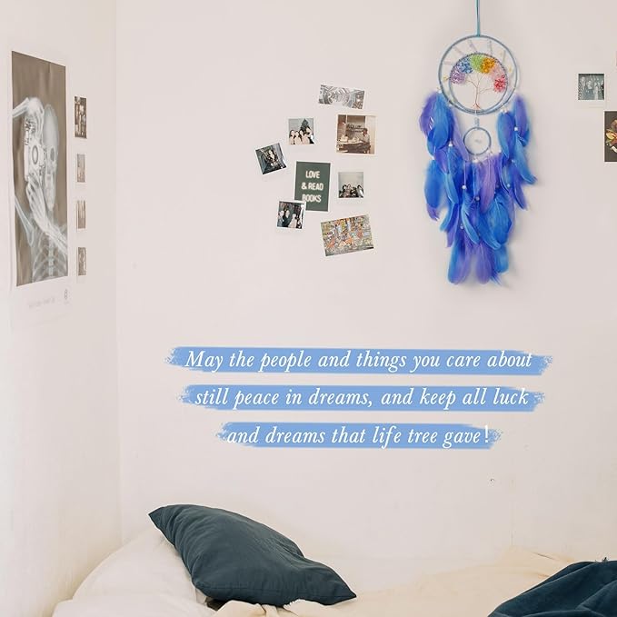 7 Chakras Dream Catchers Tree of Life Dream Catcher Blue Purple Feather Dreamcatcher Wall Decor with Rainbow Healing Crystal Stone Wall Art Hanging for Bedroom Home Decor Bless Gift Wedding Party