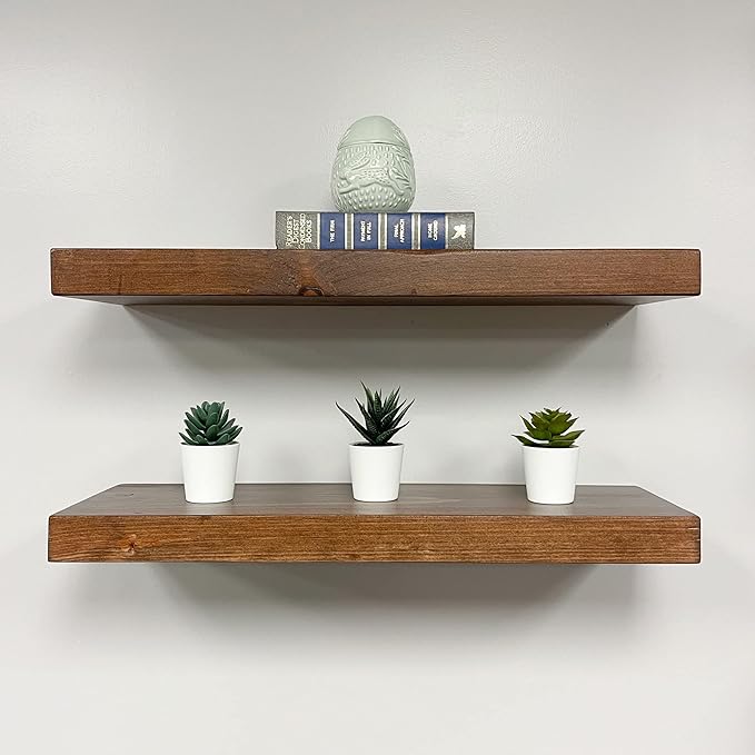 URBANDI, Rustic Floating Shelves, Set of 2, Hidden Bracket, Solid Wood, Heavy Duty, Wall Mounted Shelves, (Provincial, 48Wx6D)
